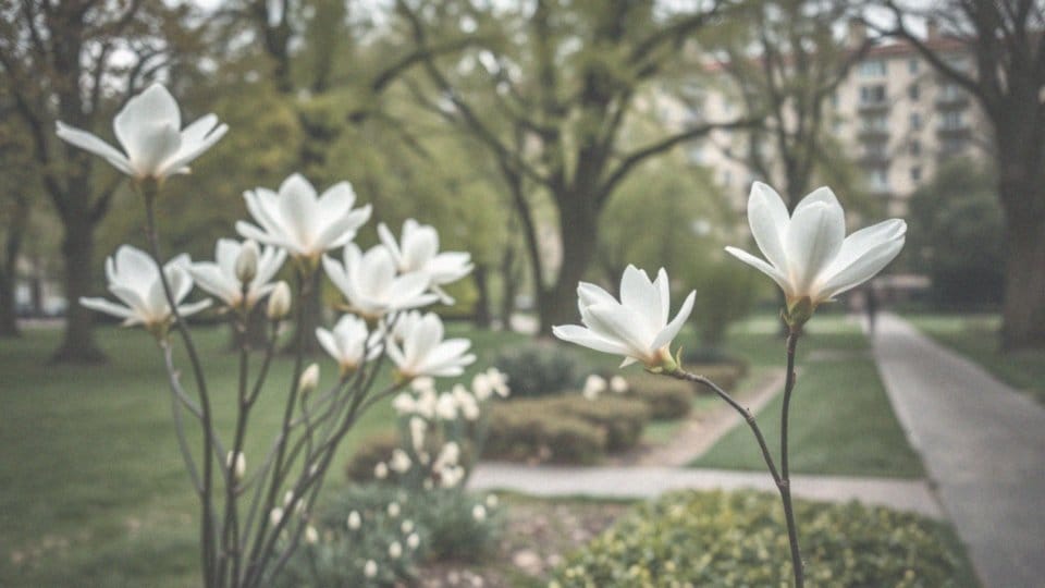 Jakie białe kwiaty można spotkać w miejskich przestrzeniach?